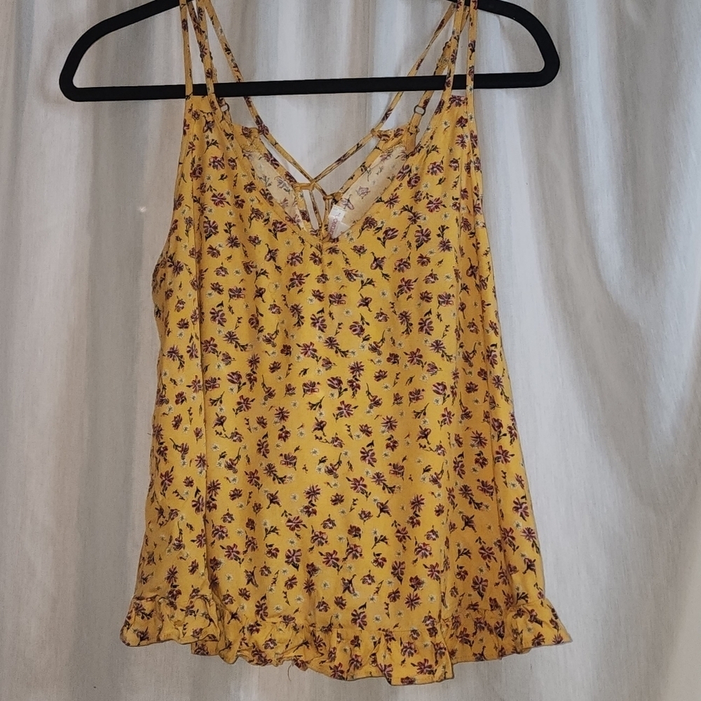 Xhilaration Womans Lightweight Yellow Pink Red Ruffle Tank Top Small